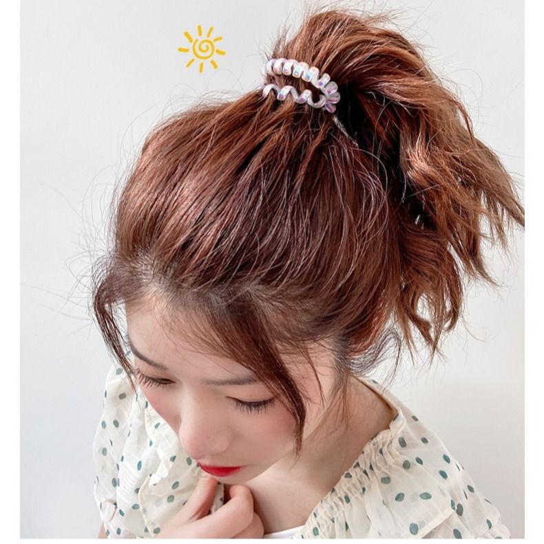 1pc Ikat Rambut Elastis Bentuk Kabel Telepon Bahan Resin Gaya Korea Untuk Anak Perempuan