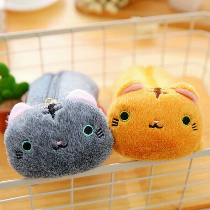 

cute kawaii kotak pensil kucing fluffy / tempat pensil boneka lucu