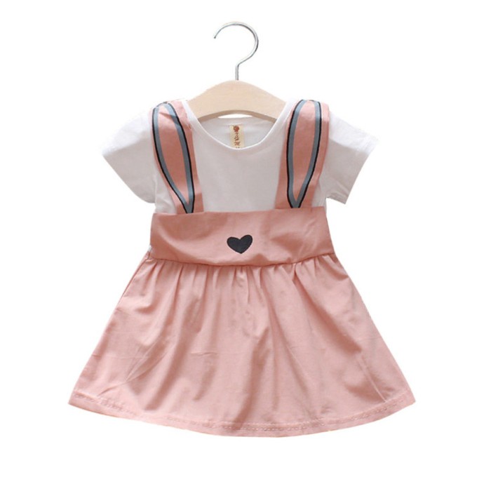 new 2021 Dress Rabbit Baju + Celana anak baby kids perempuan model kelinci - Merah Muda, S