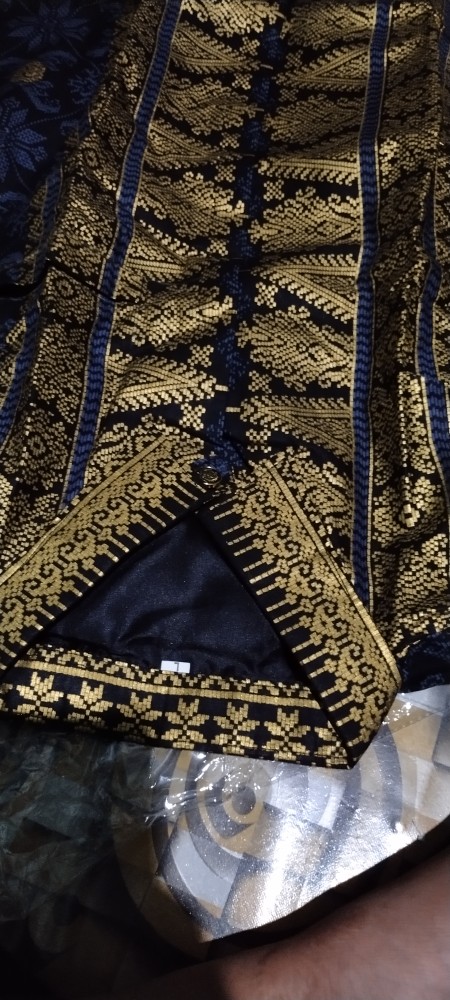 Couple Setelan Batik Songket Palembang Dasar Hitam  Bunga Abu
