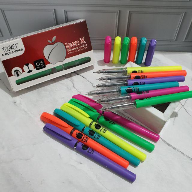 (12pc) Pen Gel Apel /Pen Ipen/Pen murah/pen gel murah/gel pen/bolpen/ballpoint apel-Apel Merah