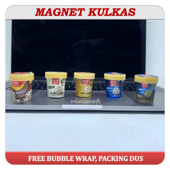 MAGNET TEMPELAN KULKAS MINIATUR PRODUK CUP ICE CREAM WALLS CUP ICE VANILLA CHOCOLATE