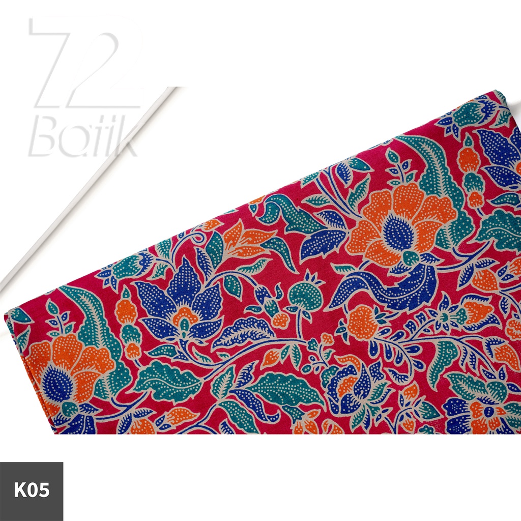 KAIN BATIK KATUN Premium Motif Kembang Alas Warna Merah Biru Orange Hijau 723989 Cap 72 Jarik Jarit Samping Kebat Panjang Batik Katun Modern Premium Bahan Seragam Batik Pernikahan Kantor Keluarga Murah Kamen Jadi Batik Bali Lembaran