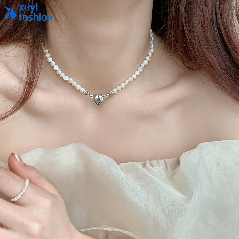 Kalung Choker Magnetik Hias Mutiara Bentuk Hati Untuk Wanita