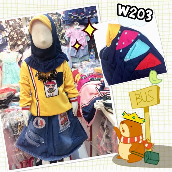 Setelan Baju Muslim Rok Gamis Anak Perempuan Import