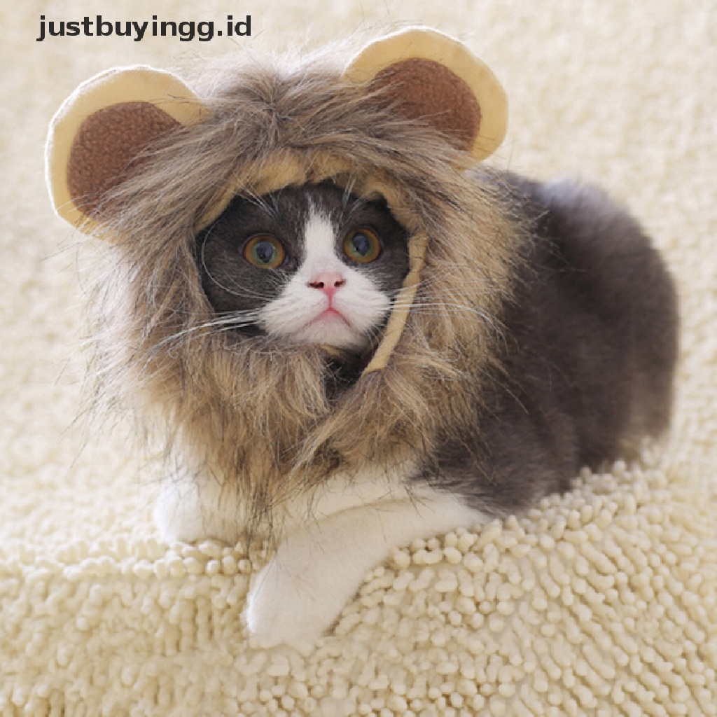 Topi Wig Desain Singa Dengan Telinga Untuk Kostum Halloween Kucing Dan Anjing Peliharaan