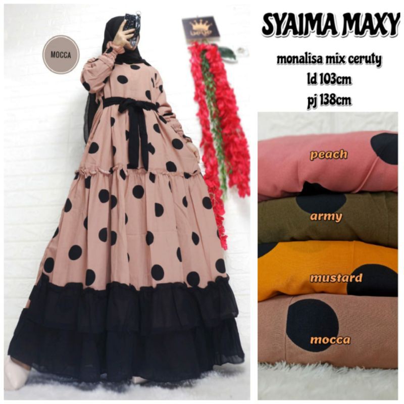 Ready SUPER JUMBO LD110 - Gamis Polkadot Bahan Monalisa Rempel Bawah Model Terbaru 2021/
