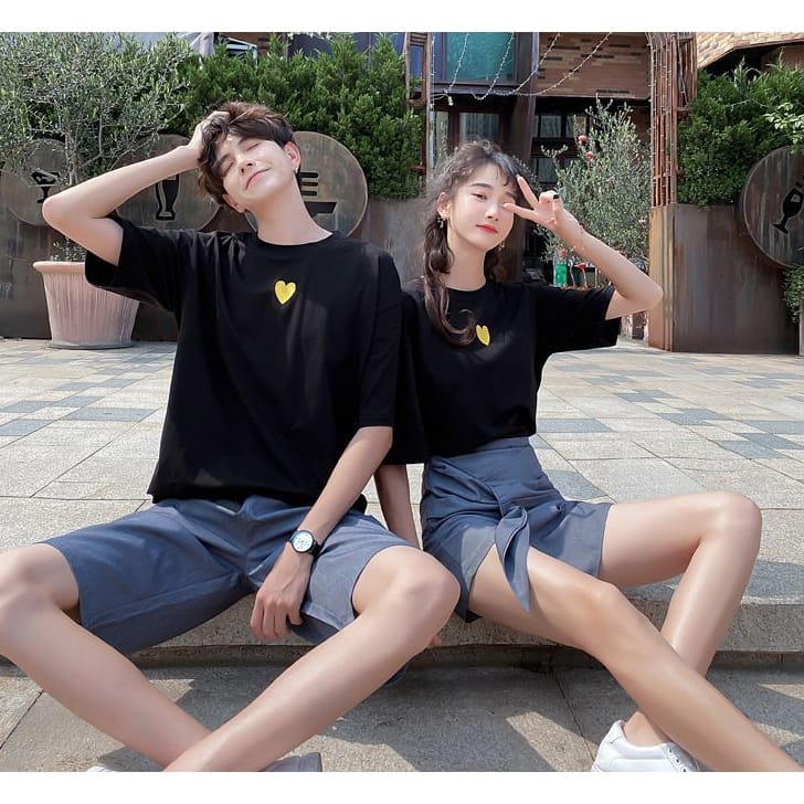 MYSTIQUE.ID-BAJU KAOS COUPLE YELLOW HEART T-SHIRT LUCU DAN AESTHETIC