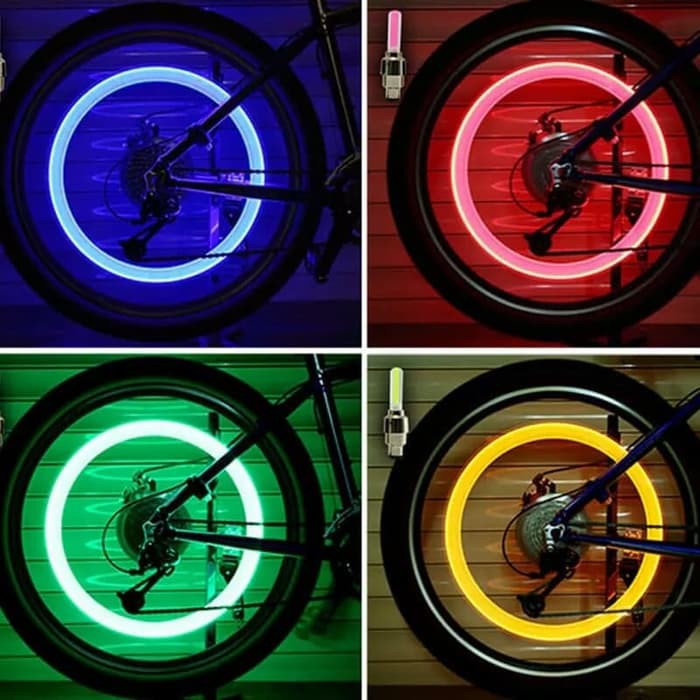 4Pcs Set Tutup Dop Pentil Ban Velg Nyala Led Warna Sepeda Motor Mobil