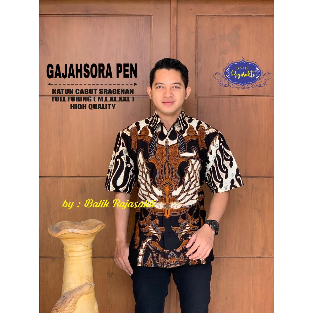 GAJAHSORA PEN SERI RAJASAKTI KEMEJA BATIK SOLO PRIA LENGAN PENDEK LAPIS FURING ATASAN BATIK PREMIUM MODERN KATUN HALUS BAHUWIRYA  BANAMITRA BANAMITRA PUTIH BANGSAWAN BAYU PUTRA BERLIAN BIRU BHARATAYUDA BIMASENA BIRENDRA BIRU INDAH BRAHMAKERTA BRAHMAKERTA