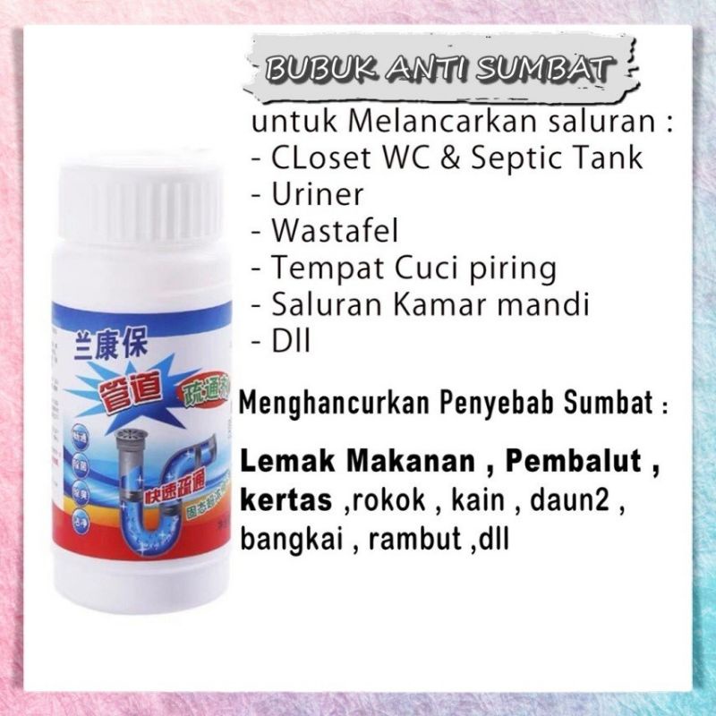 Anti Sumbat Mampet Pembersih Saluran WC Kloset dan Saluran Bubuk Melancarkan Saluran Air Pipa