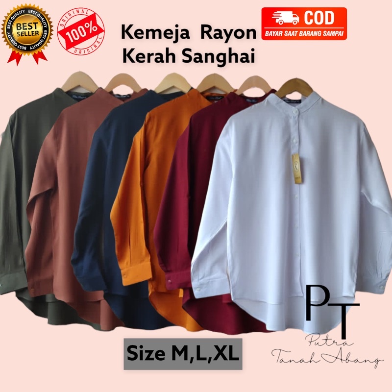 atasan kemeja polos kerah sanghai tangan skoder Fathin Basic pakaian outer baju wanita cewek perempu