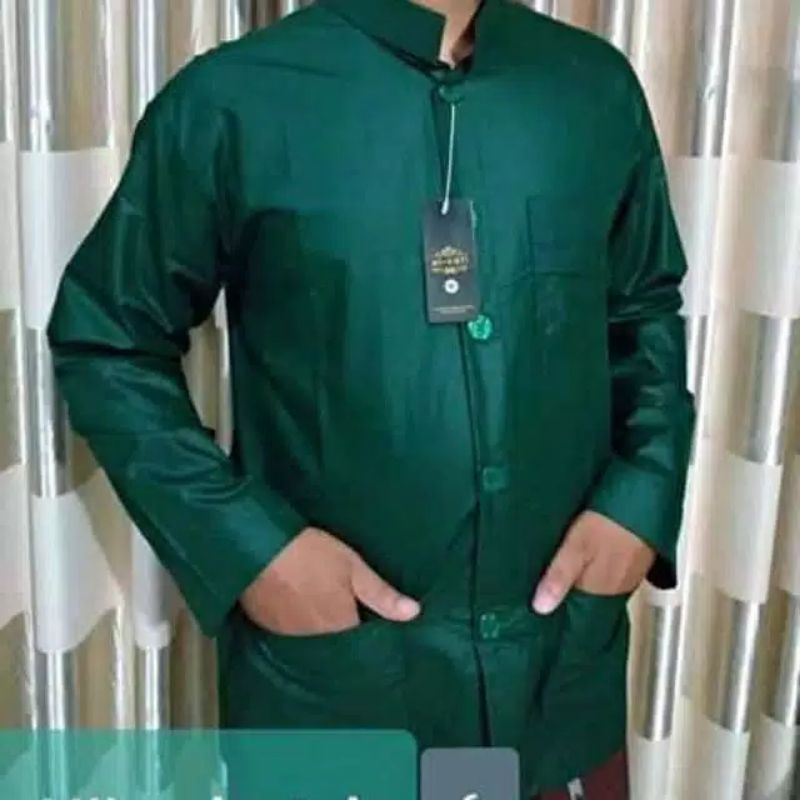 BAJU KOKO AMMU merek Oemar terlaris haibah ammu atasan pria baju  koko pria habaib kiyai para ust-Hijau tua