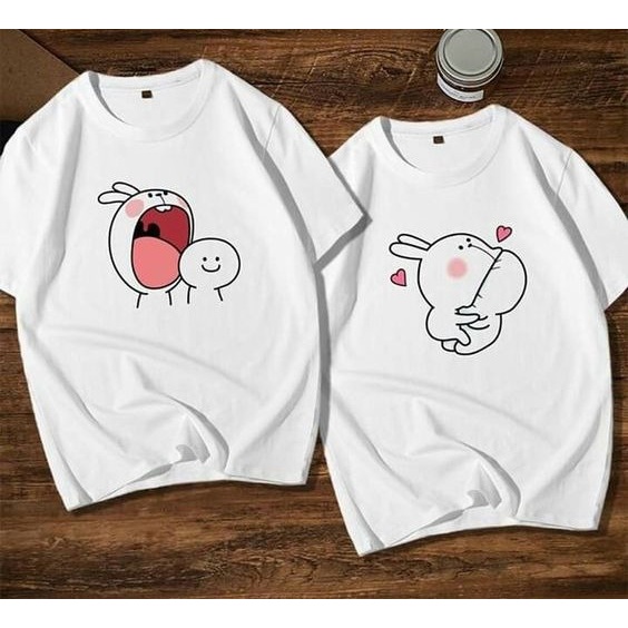 MYSTIQUE.ID-BAJU KAOS COUPLE BUNNY HAP T-SHIRT LUCU DAN AESTHETIC