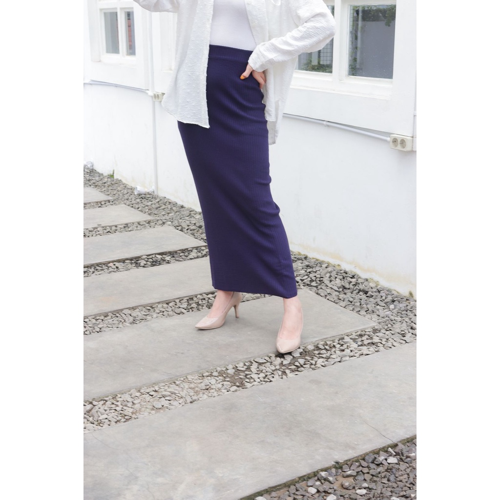 Aline span plisket skirt | rok wanita | bawahan muslim wanita-Navy