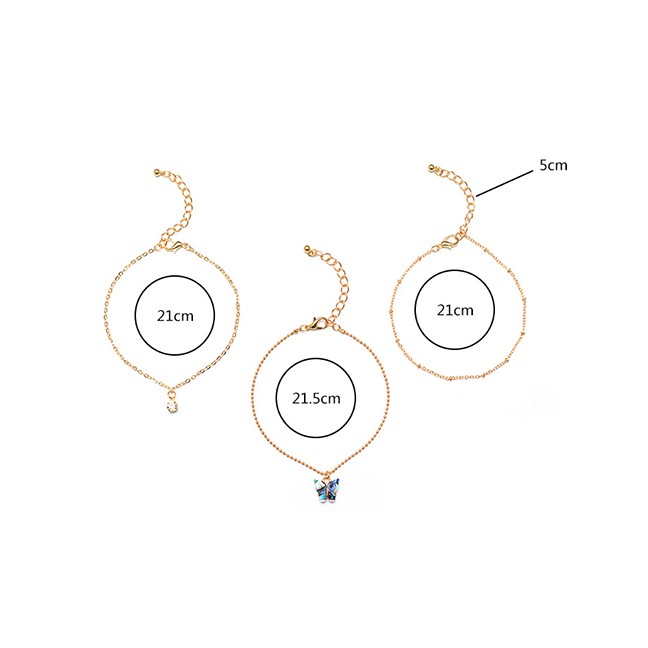 LRC Gelang Kaki Fashion Gold Color Chain Abalone Shell Butterfly Diamond Multi-layer Anklet K26976