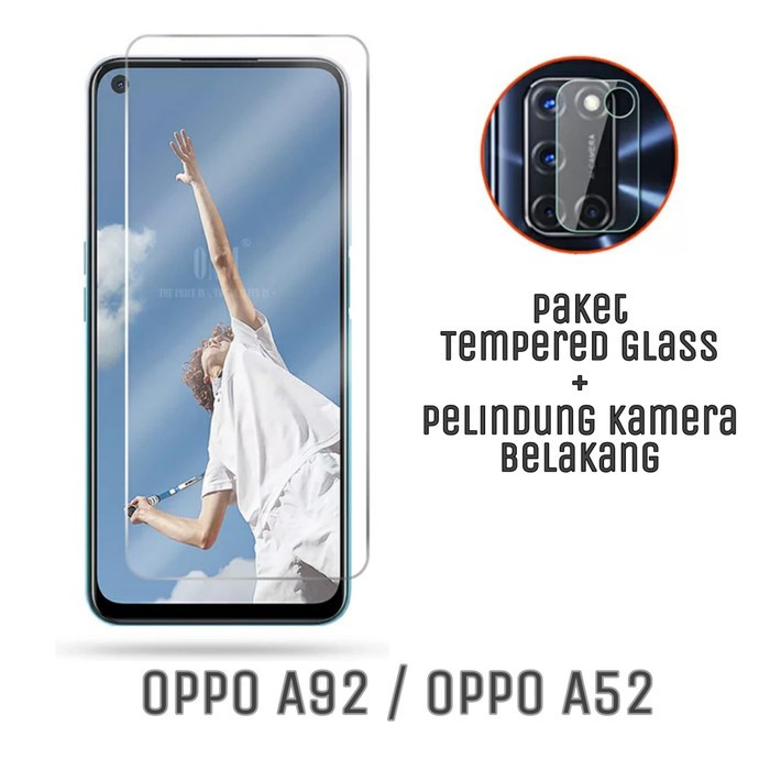 Tempered Glass Oppo A92 / A52 Clear Paket Pelindung Layar dan Kamera Handphone