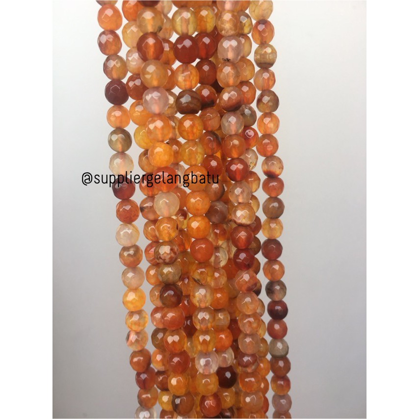 Batu Carnelian serat orange 6mm CUTTING natural oren bahan alam fesyen craft supplier pria wanita