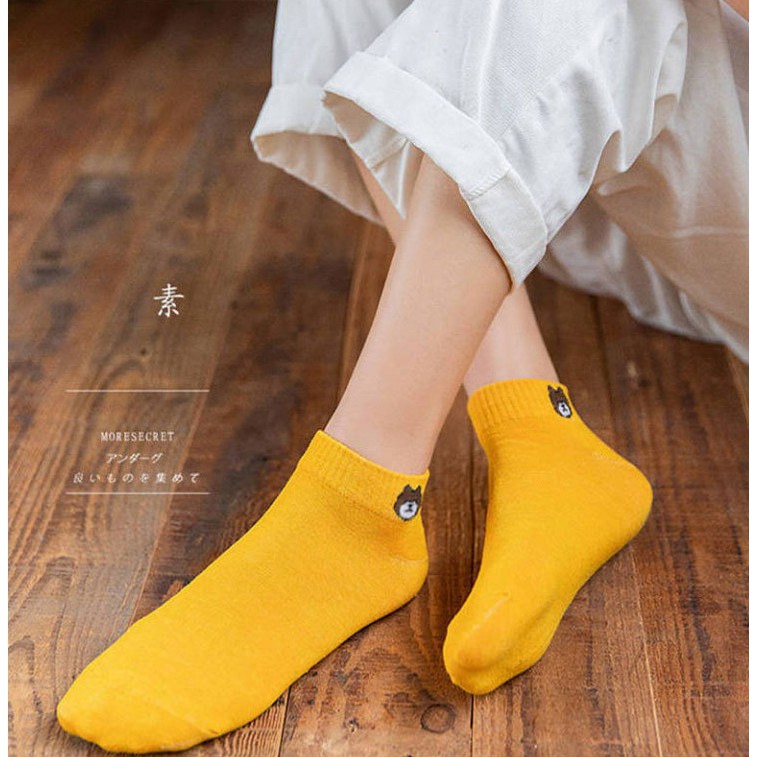 Kaos Kaki Bear Brown dan Daisy Pendek Mata Kaki Wanita Lucu Unik-3