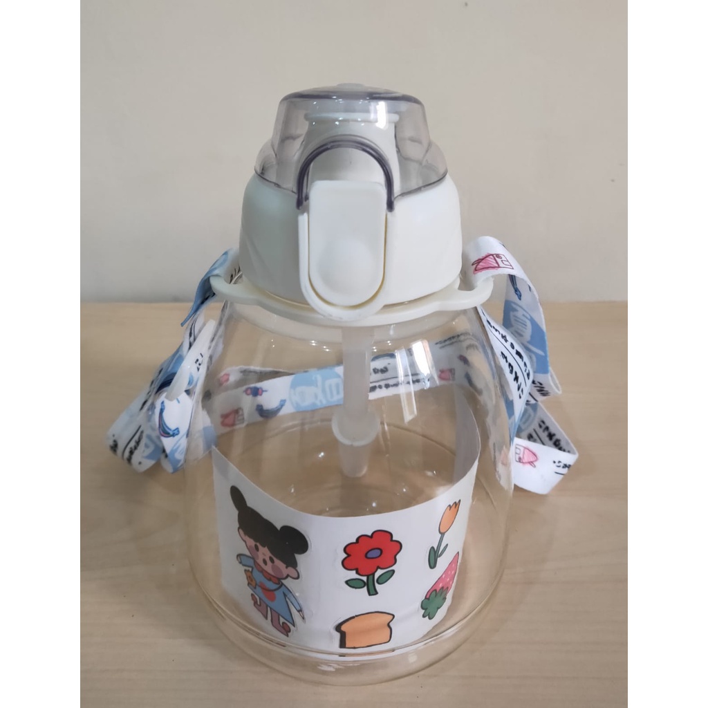 Botol Minum Anak Big Belly Children Cup 800ml + Sticker + Sedotan + Tali Motif Warna warni