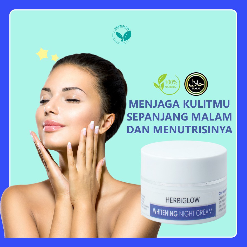 HERBIGLOW Whitening Night Cream 12.5 ml - Krim Malam Pencerah & Pelembab Wajah 100% NATURAL SKINCARE
