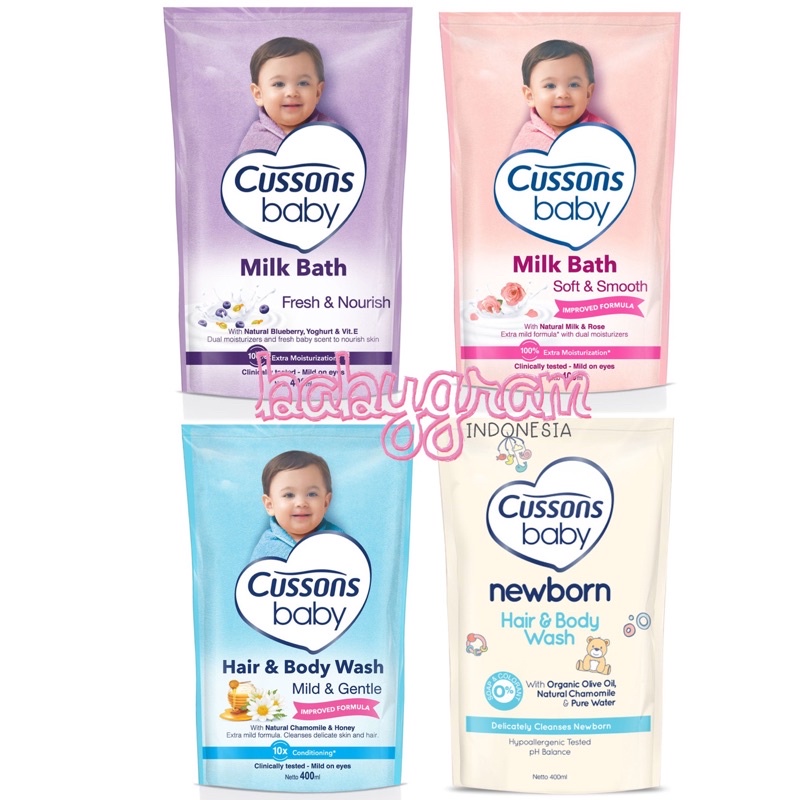 Cussons Baby Milk Bath 400 ml/ Hair and Body Wash / Newborn Wash 400ml Pouch Refill Doy