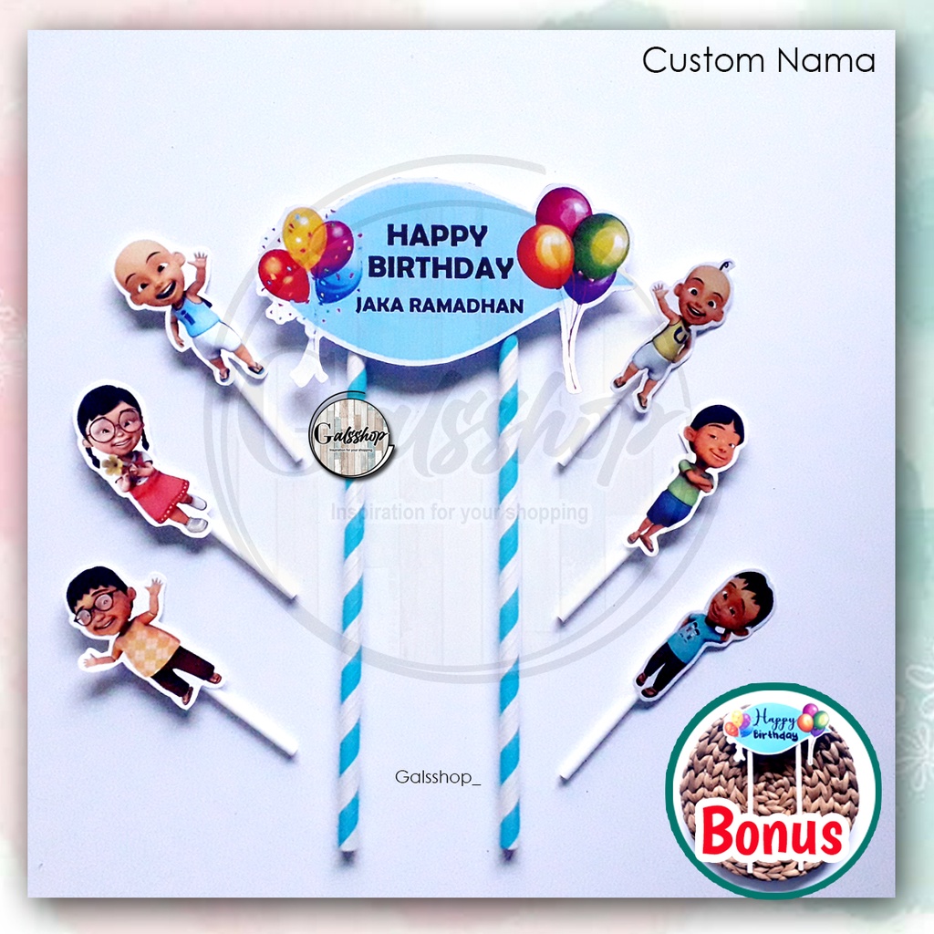 Custom Nama/ Foto / Toppercake Karakter Upin Ipin / Hiasan Kue / Cake Topper