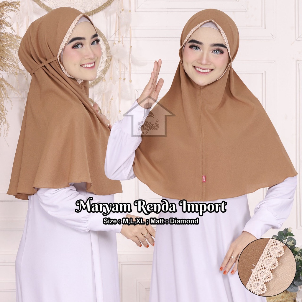 Kerudung Instan Tali Renda Size L Diamond Crepe Bergo Maryam Renda Jilbab Instan Rumah Hija'b