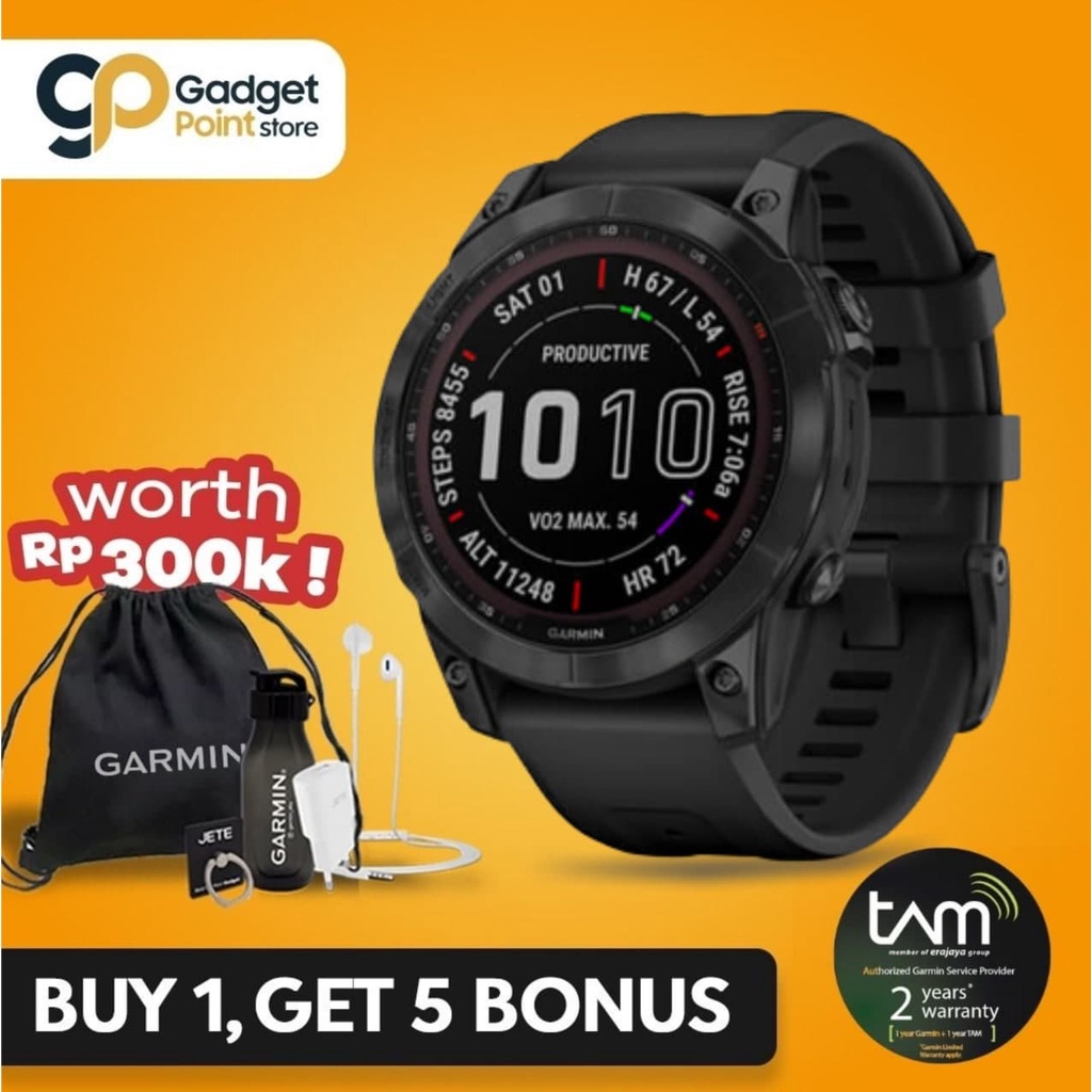 Garmin Fenix 7 Sapphire Solar Black DLC Titanium with Black Band - Original Garansi Resmi 2 Tahun