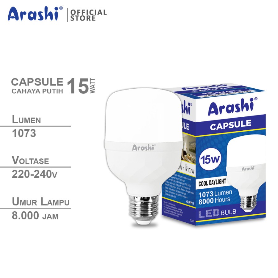 Lampu LED Arashi Capsule 15 Watt Bohlam Bergaransi