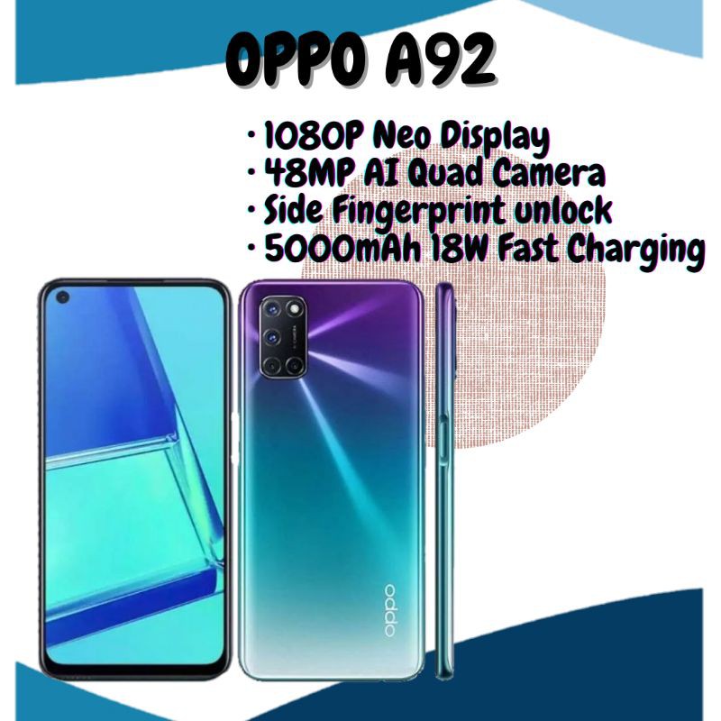 OPPO A92 6GB/128GB [18W Fast Charging, 5000 mAh, Snapdragon 665] GARANSI RESMI 1 TAHUN