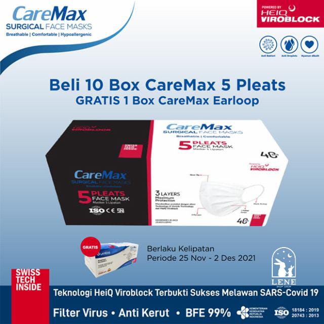 CareMax 5 Pleats Surgical Heiq Viroblock 3 Ply Earloop