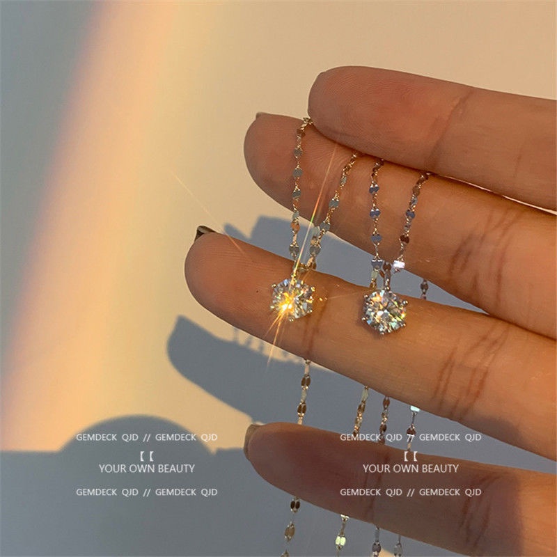 Korean simple jewelry fashion single diamond pendant necklace female clavicle chain new