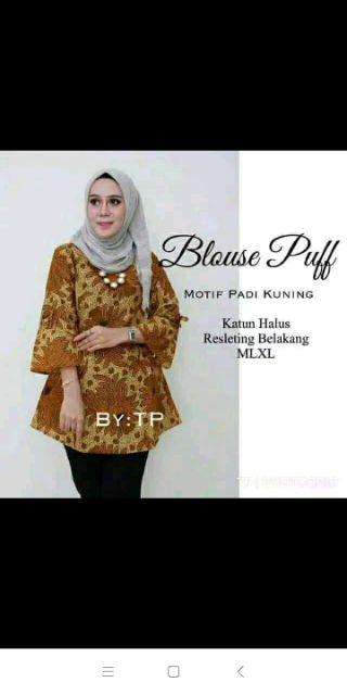 Blus Puff Padi Kuning Atasan Batik Wanita