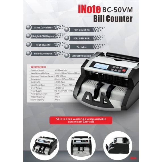 INOTE BC-50VM /MESIN HITUNG UANG/ALAT PENGHITUNG UANG/MONEY COUNTER