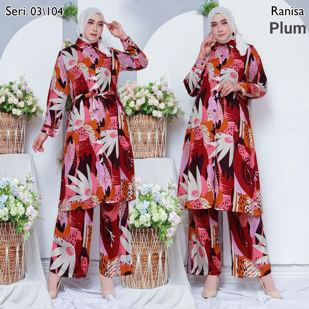 ONE SET RAYON PREMIUM LONG TUNIK/SETELAN BAJU WANITA size  L-XL-XXL-5L