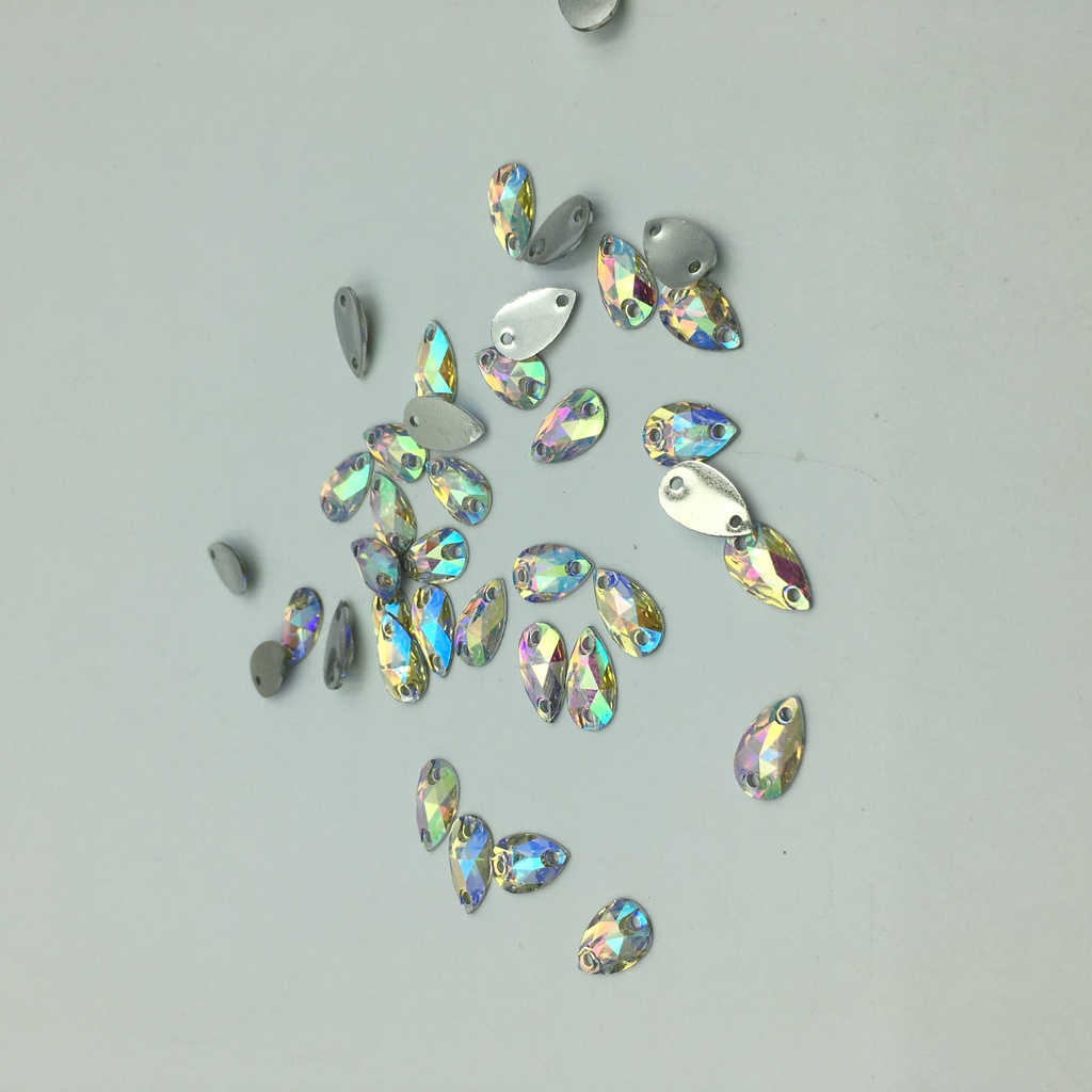 DIAMON RESIN KRISTAL MOTIF TETES KECIL WARNA PUTIH PELANGI AB KUALITAS BAGUS DAN KILAU 7 x12  PER LUSIN