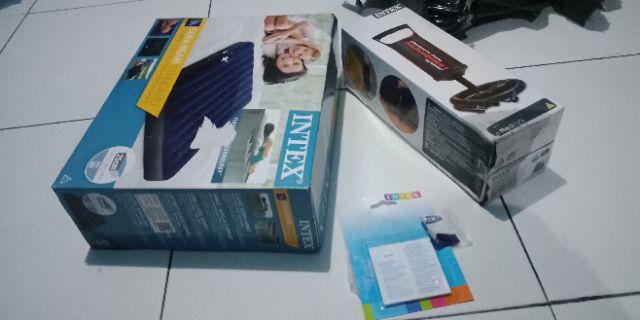 Paket Kasur Angin Intex High Quality Intex Durabeam Double + Pompa + Lem 64102 ( 137x191x25cm )