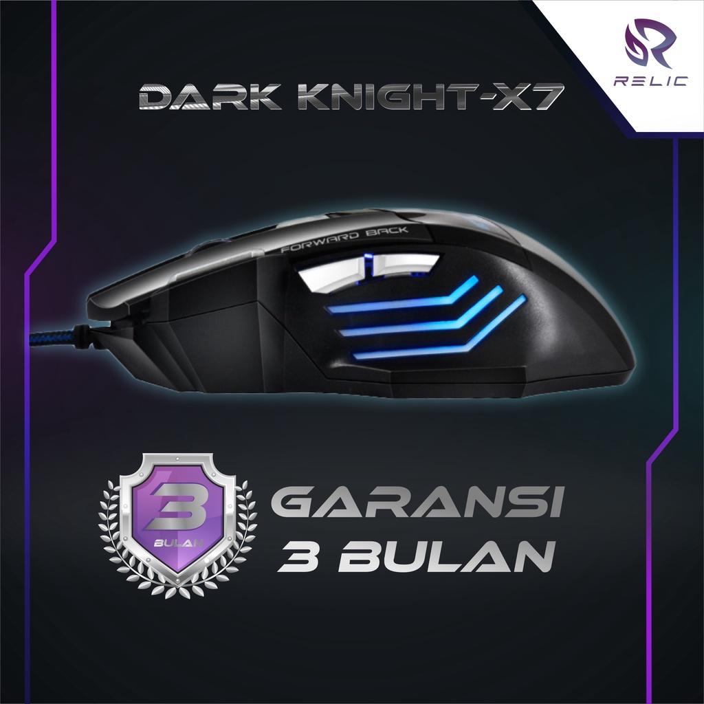 Mouse Gaming LED 7 Button 2400DPI Dark Knight Relic Dark Night LED 7 Button 2400DPI USB Aksesoris Laptop Komputer - X7