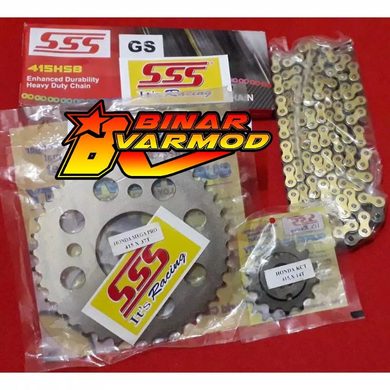 Gear Gir ger Set SSS Cbr Cb150 R Megapro Verza Tiger Rantai Gold  415 - Gear Set Sss Cbr 150