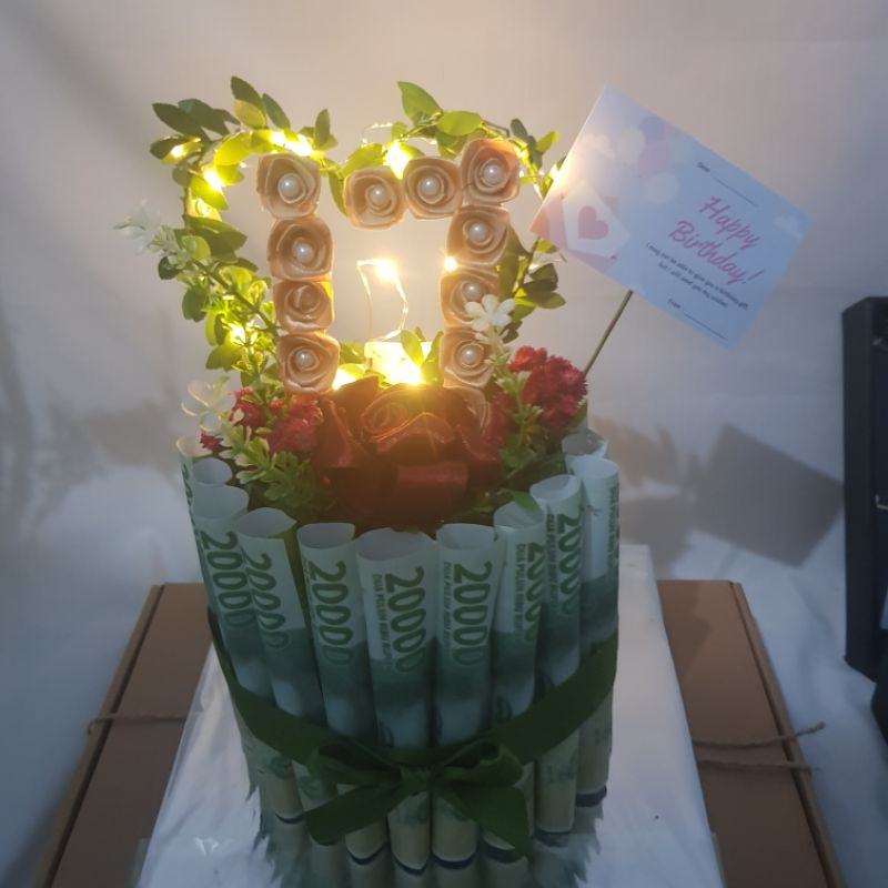 Money Cake 20 lembar Asli buket bunga boneka uang