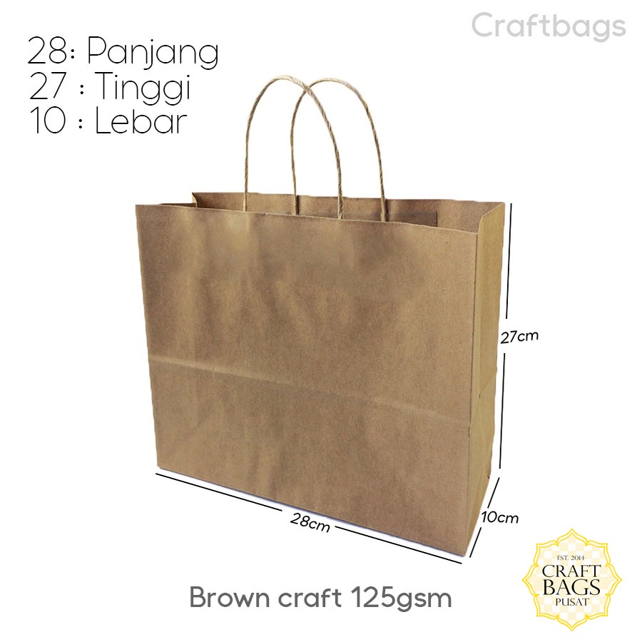 

Paper bag coklat polos LANSCAPE 27x10x28 CM / Paper bag polos souvenir wedding packing olshop / Papper bag kado packaging online shop / Paperbag warna coklat tali kertas murah