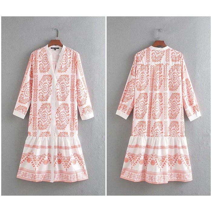 [baju wanita korea]  Midi Dress Lengan Panjang Putih Wanita Korea Import