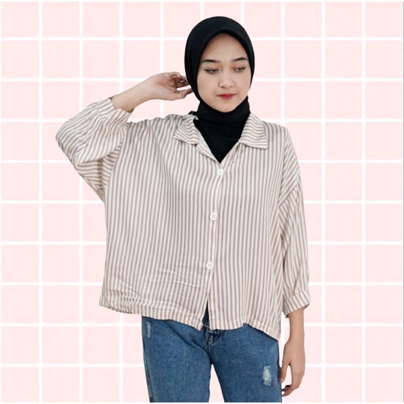 Tq88indonesia Fashion Baju Kemeja Rayon Wanita Jumbo Lengan Panjang Terbaru / KEMEJA GARIS JUMBO RAYON DIAMOND / Hem Jumbo / Busana Santai Cewek / Kemeja Salur Cewek