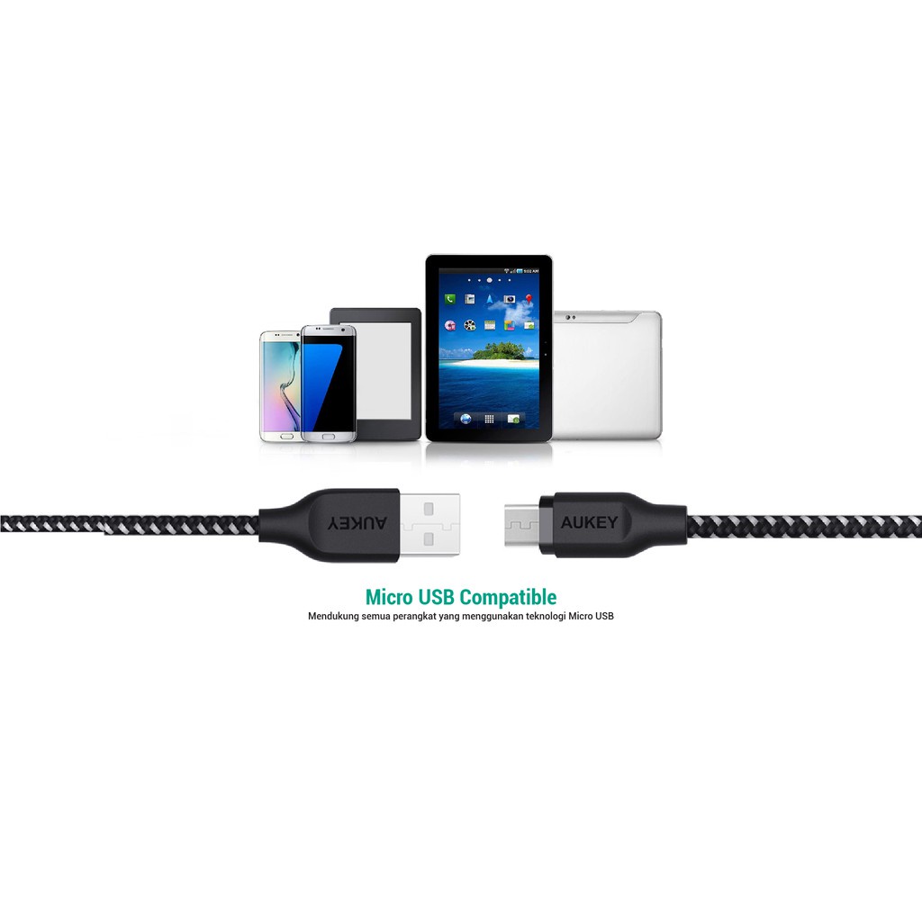 AUKEY CB-AM2 - USB-A To Micro USB Braided Cable - 2M - Kabel Micro USB - Garansi 24 Bulan AUKEY