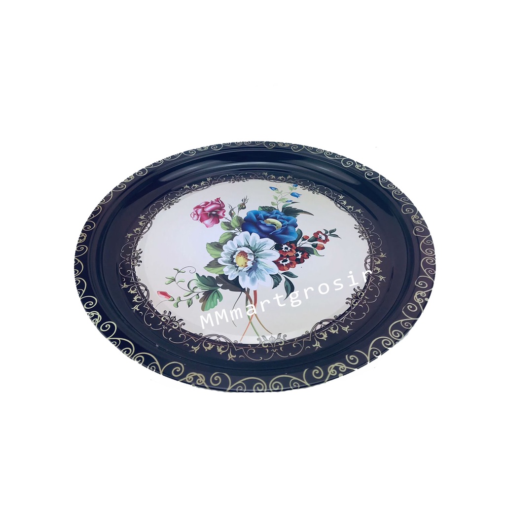 Nampan Bulat / Nampan Motif / Kembang bunga Cokelat / Uk.35 cm