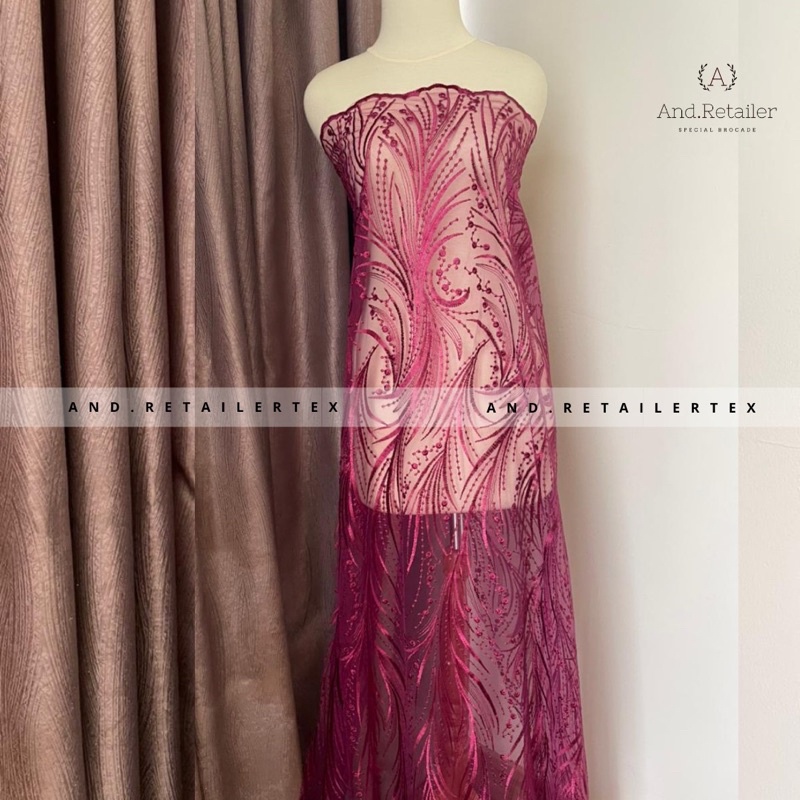 Bahan Kebaya Brokat Tile Gloria Exclusive Warna Merah Tua Merah Hati