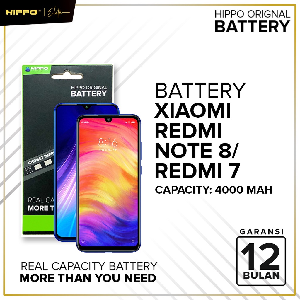 Hippo Baterai Baterry 100% ORI Baterai Xiaomi Redmi Note 8 / Xiaomi Redmi 7 BN46 4000mAh Original Batere Premium Batu Batre Batrai Handphone Garansi Resmi