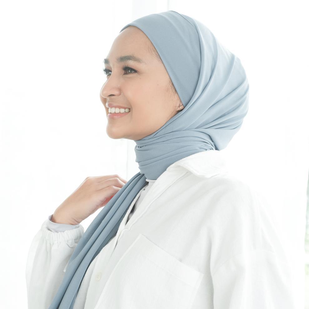 Ghania Instant | Pashmina Instan Tali Cheruty Babydoll Polos by Yeppushop-Dove Grey