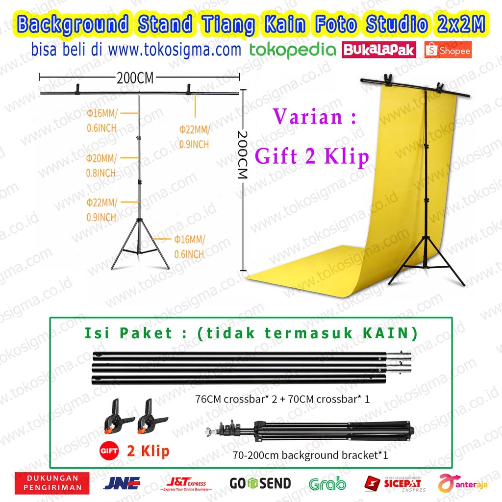 Backgroud 2x2 M T Stand Tripod Tiang Green Screen Backdrop Foto Studio